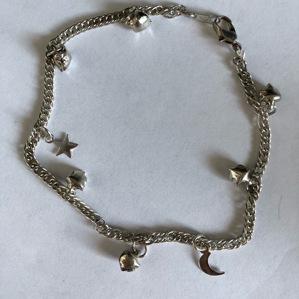 Silver Star & Moon Charm Anklet